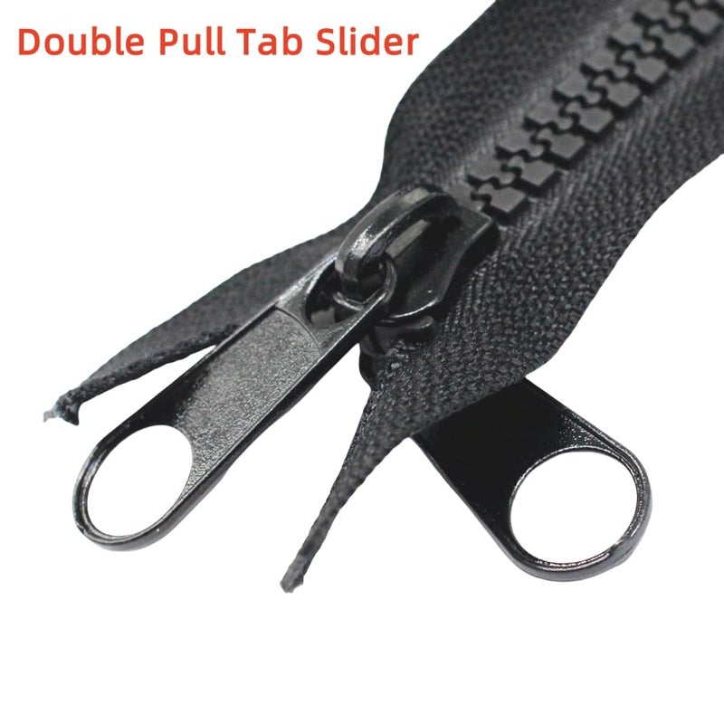 YaHoGa #10 84 Inch Separating Large Plastic Zippers Black Tape with Double Pull Tab Slider Heavy Duty Zippers for Sewing, Sleeping Bag, Boat, Canvas, Cover, Trampoline, Dog Bed, Tent (84" 1pc) - Image 2